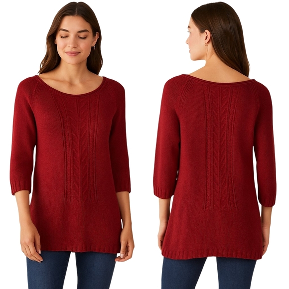 Peruvian Connection Sweaters - PERUVIAN CONNECTION Sweater Womens Small Red Pima Cotton Knit Tunic Top Luxe